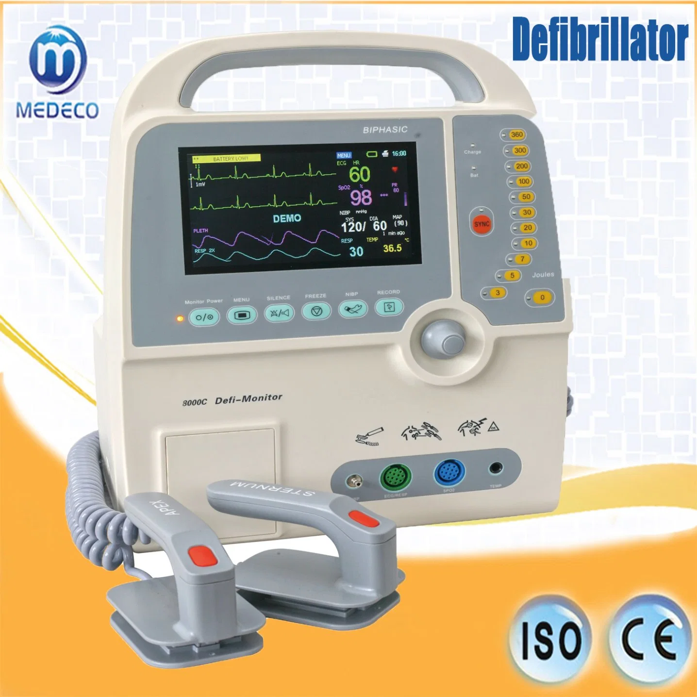 Monitor de Paciente digital portátil de emergencia de color de la máquina de ECG de Primeros Auxilios desfibrilador cardíaco