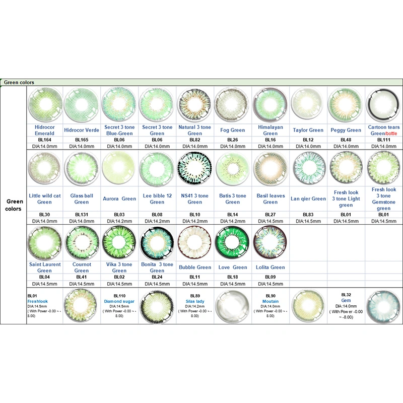 Factory HOT Green Prescription de couleur naturelle des ventes de lentilles de contact Lentilles de Contact de couleur de gros de lentilles de contact avec Private Label