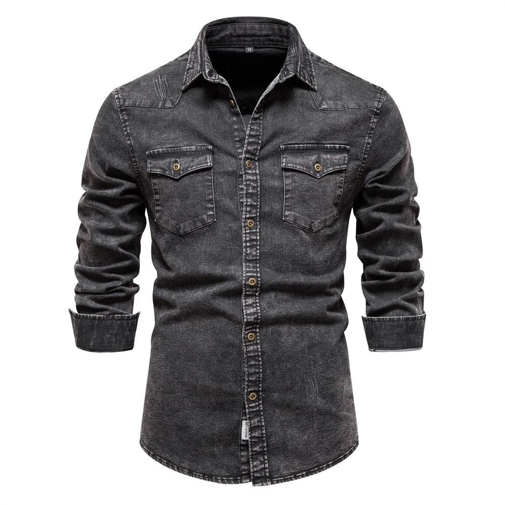 OEM Men's Denim Shirts Quality Heavy Industry Washed Dirty Shirts for Men