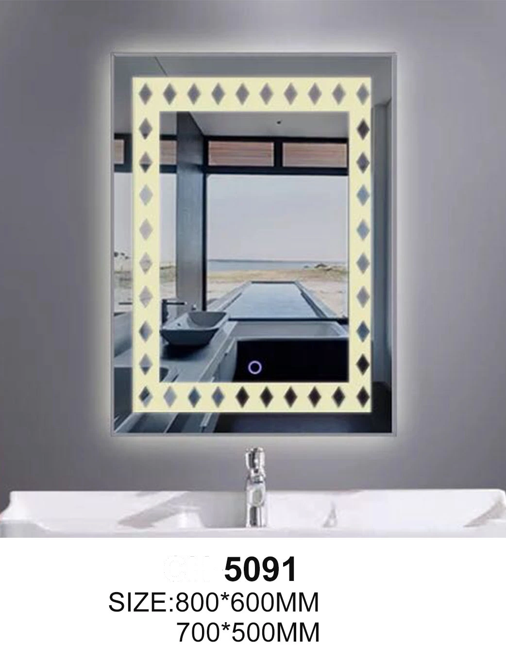 Bathroom LED Mirror Touch Screen Defogger UL CE Saso Certificate