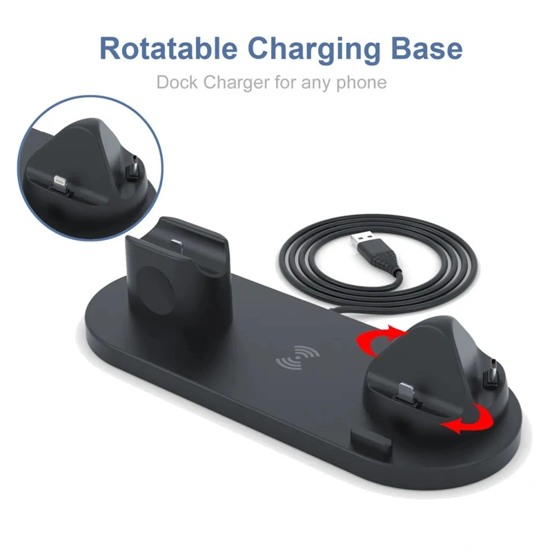 10W Qi 6 in 1 Wireless Fast Charger Docking Station for Smart Phone/Apple Watch/Airpods