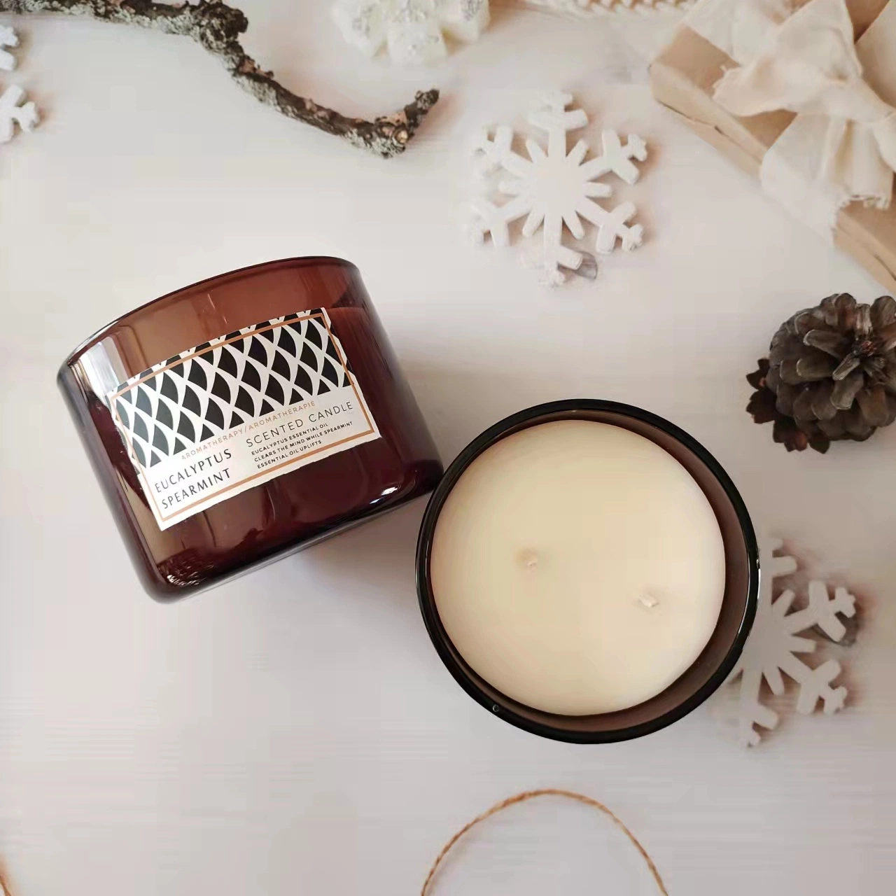 Wholesale/Supplier Home Decorations Three Wick Wood Box Large Scented Candle Christmas Gift