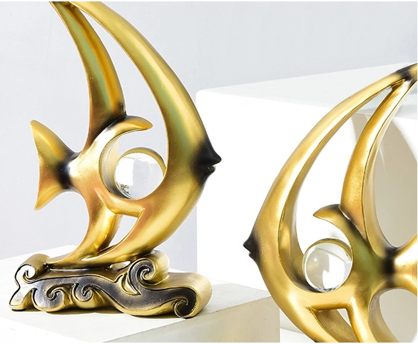 Resin Antique Minimalism Office Decorations Gold Sword Fish with Crystal Ball Statue Home Decoration for Sale