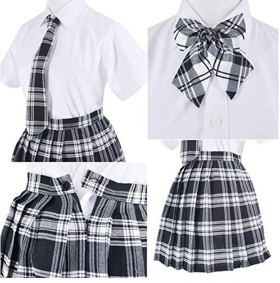 Custom White Cotton Shirt Plaid Skirt School Uniform Set for Students