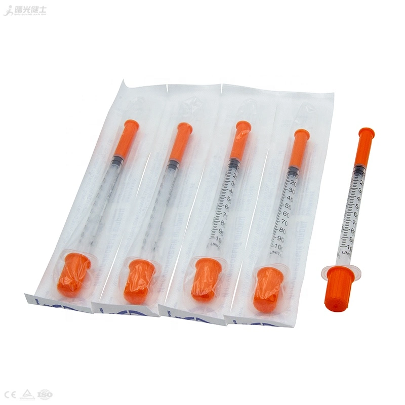 Equipo de hospital desechable médico estéril jeringa de insulina de color 1,0ml con Gorra naranja