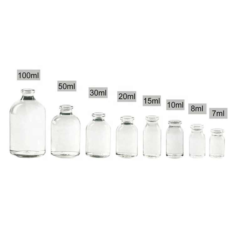 Moldeado de embalaje de productos farmacéuticos claro Vial de vidrio ámbar botella 7ml-100ml viales de infusión de inyección USP Tipo I, II, III