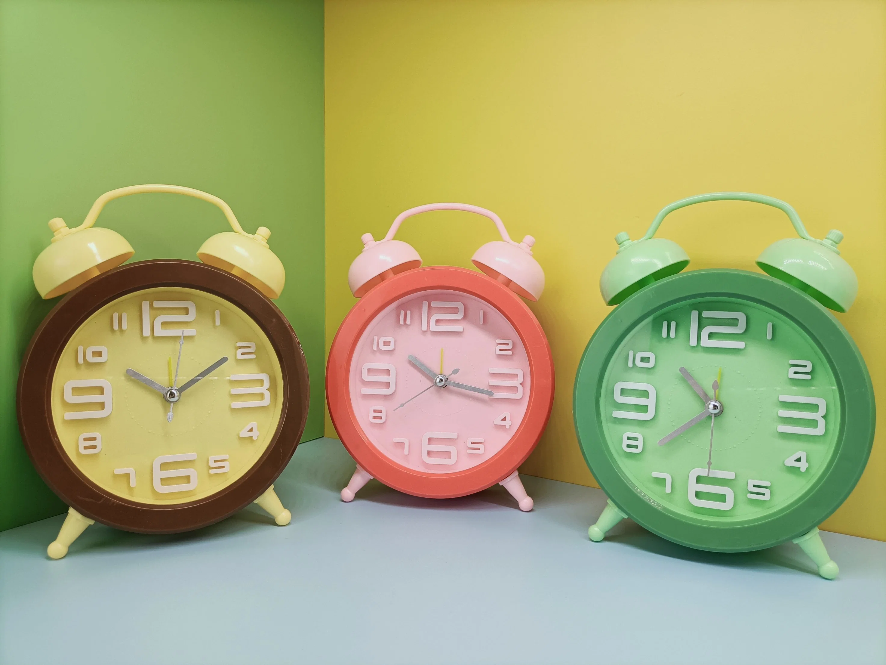 Plastic Electronic Automatic Light-Sensitive Clock Candy Color Double Bells Word Clock