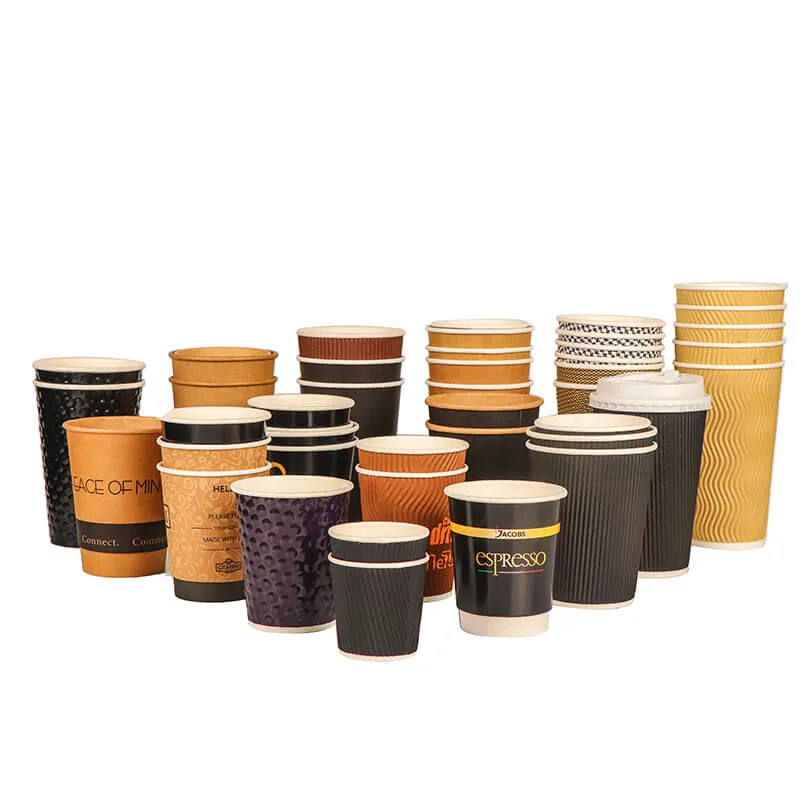 4 8 12 16 20 Oz Custom Wholesale Disposable Single Double Ripple Wall Mug Paper Cup Beverage Bubble Boba Milk Tea Coffee Cups for Hot and Cold Drinks with Lids