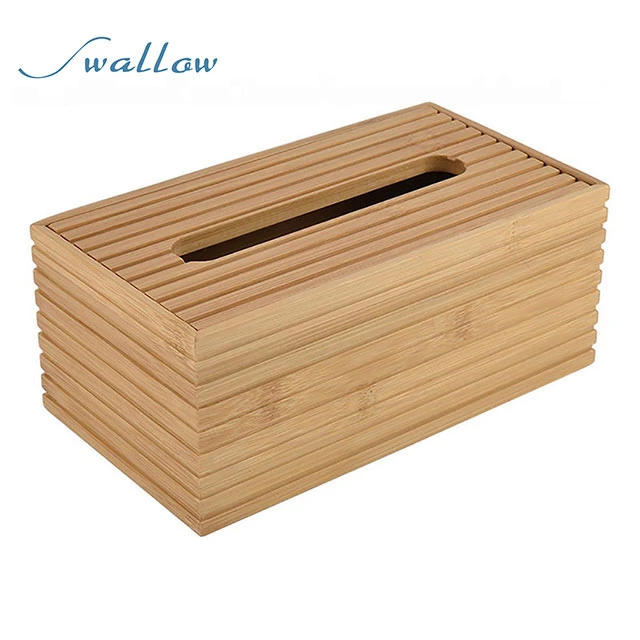 Eco Friendly Pull Dispenser Holder Wooden Bamboo Rectangular Tissue Box Cover for Bathroom, Office Desk & Car