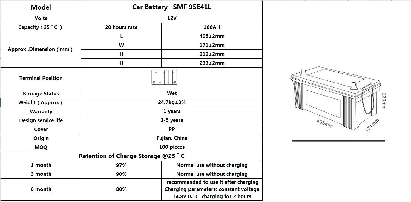 Dry Charged Japanese Jis Cars/Vehicle 720 Cca 83 Ah 95E41L N100L Best 12 Volt Car Battery For Heavy Trucks