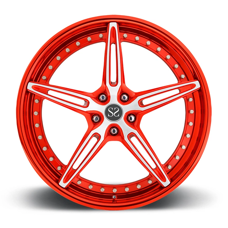 3 Piece Forged Wheels Aluminum Red Lip Machined Spokes for Luxury Passenger Car Rims