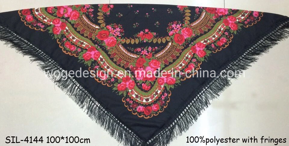 Woge Supplier 100*100cm Larger Wrap Tippet Stole Echarpe Print Woman Herringbone Cotton Square Tassel Russian Floral Scarf Shawls