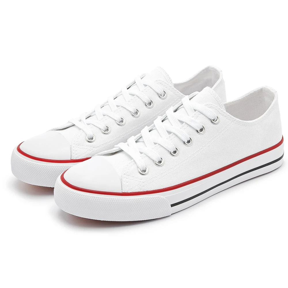 PU Leather Low Top White Canvas Shoes