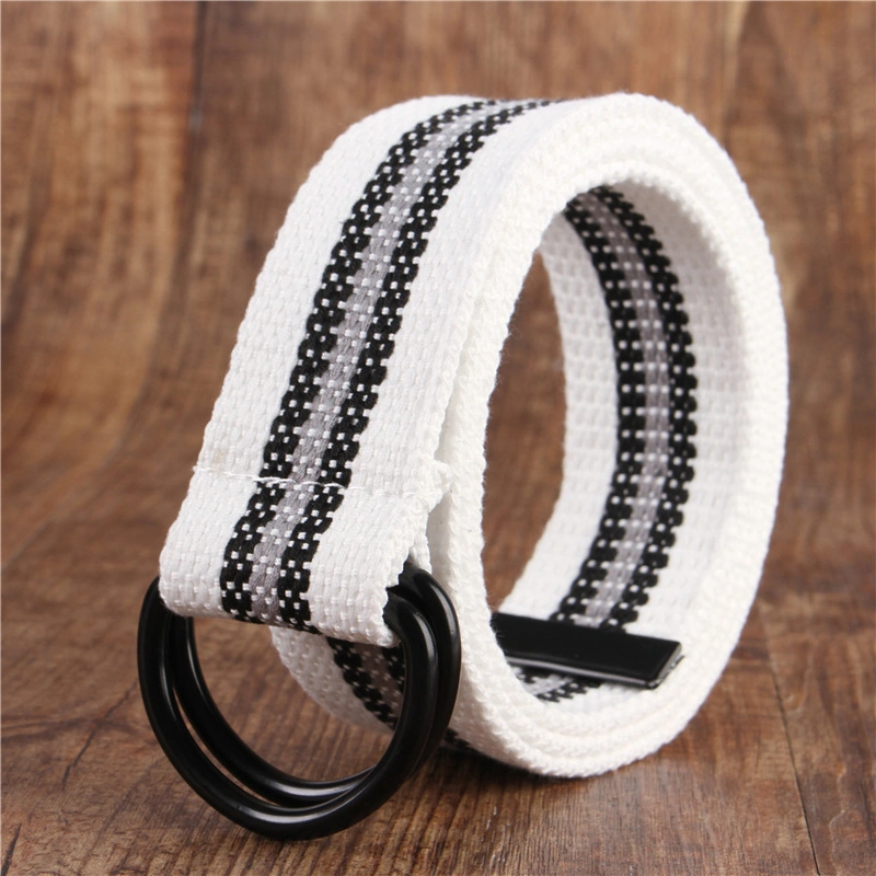 Fashion Solid Canvas Colorful D Ring Buckle Plain Cotton Webbing Belts with Metal Tips