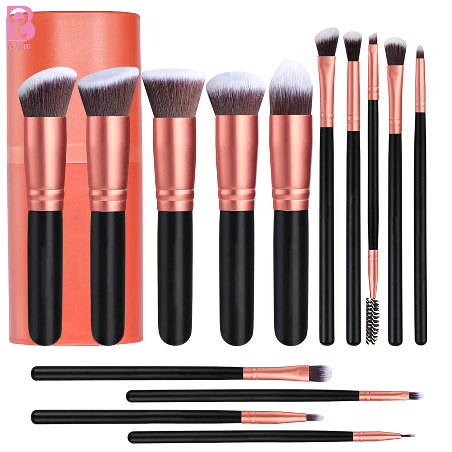 Beiqili Logo personnalisé 14PCS Pinceaux de maquillage professionnels Cosmétiques coréens colorés Ensembles de pinceaux de maquillage pour femmes Pinceaux végétaliens avec boîte.