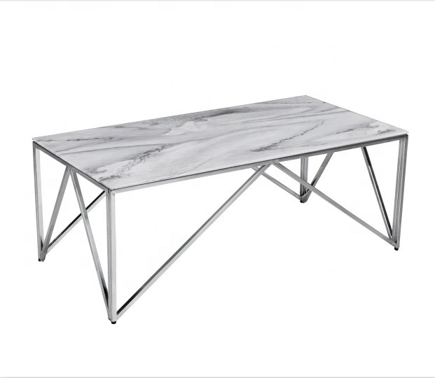 Tempered Glass Top and Stainless Steel Base Side Table Home Furniture