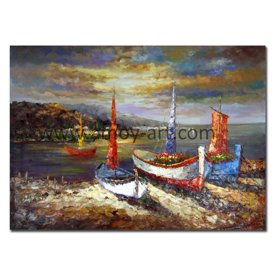 Hand-Painted Palette Knife Boat and Ship Oil Painting