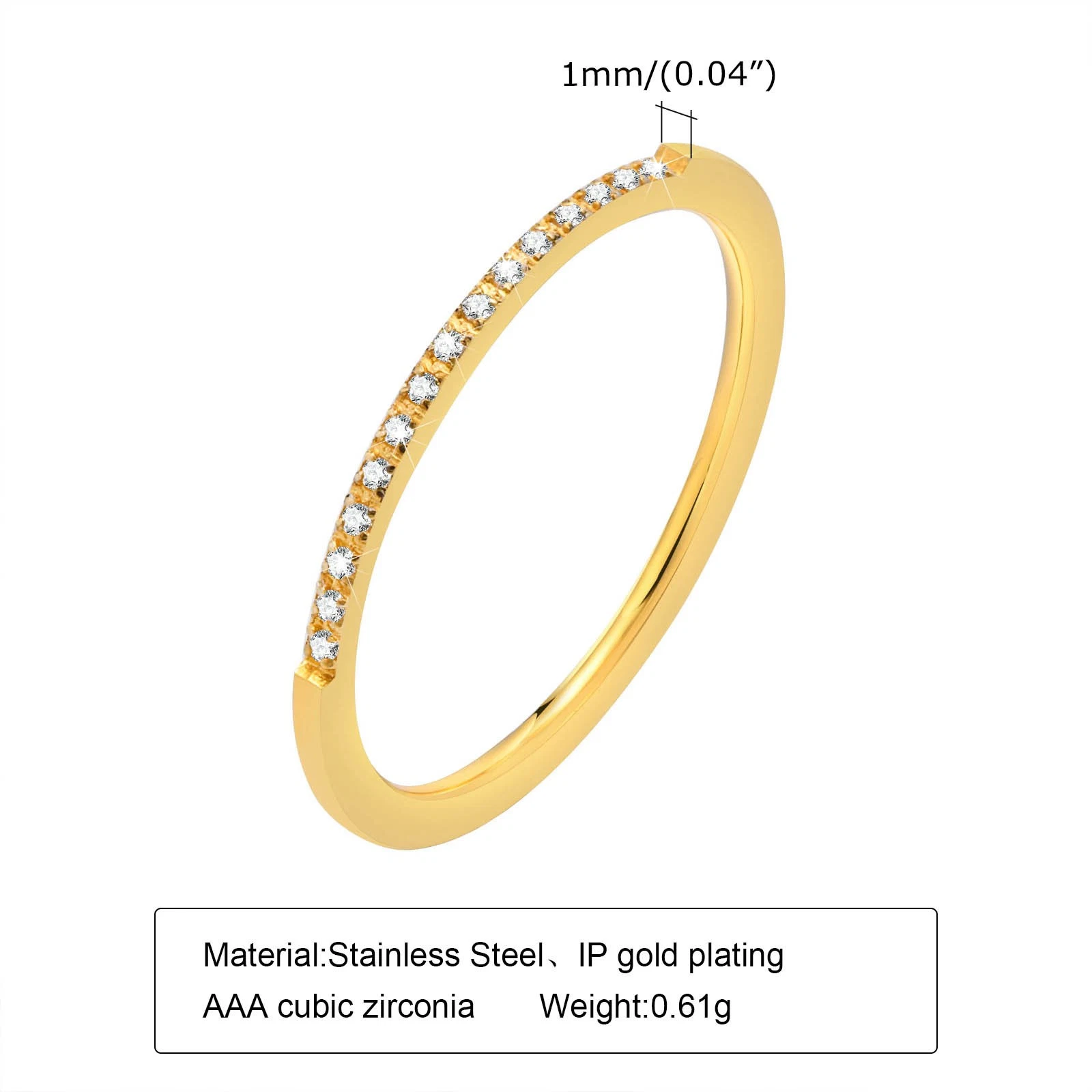 Stainless Steel Thin Ring 1mm Color Zircon Ring Gold Women Fashion Jewelry Accessories Wholesale/Supplier SSR562