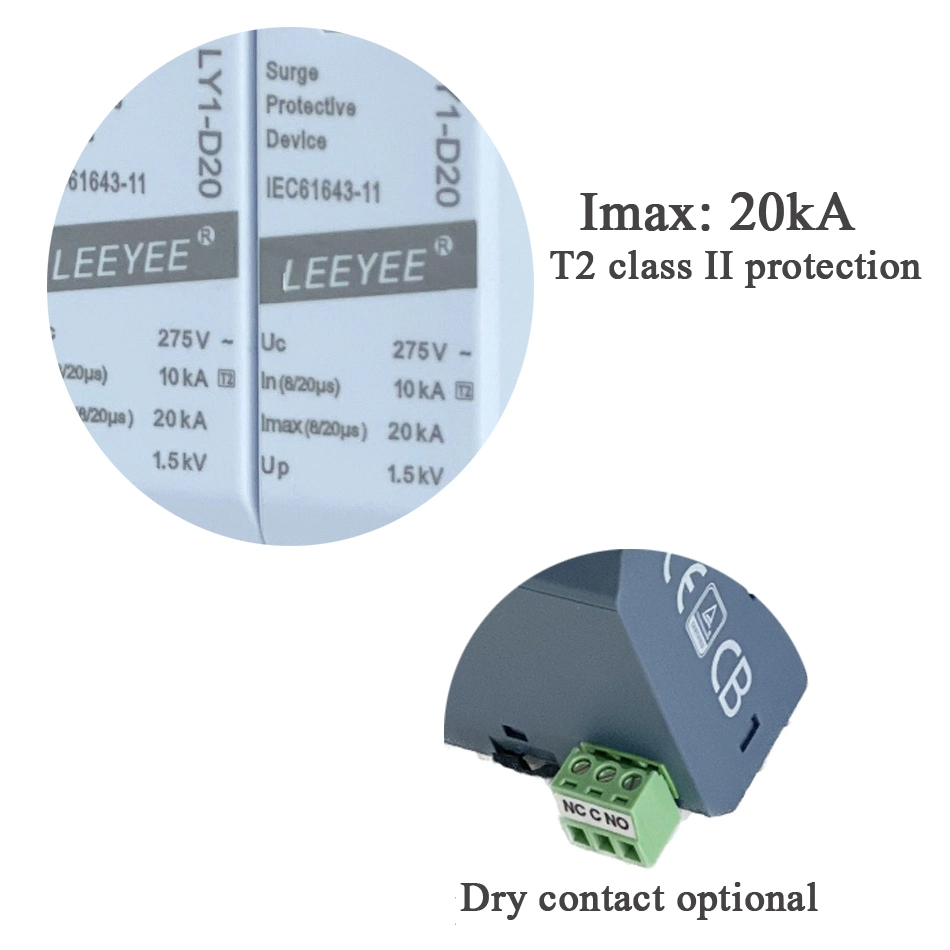 4p 20 ka 275V AC T2 Dispositivo protector de sobretensión para protección contra relámpagos