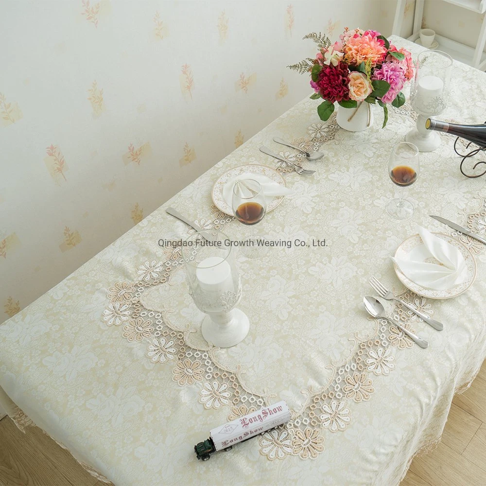 100cm*150cm Cationic Cloth Fabric Jacquard Gold White Color Table Cloth