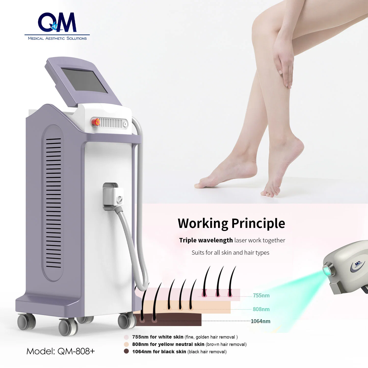 Factory 808nm 755nm 1064nm Permanent Diode Laser Hair Removal Machine Laser