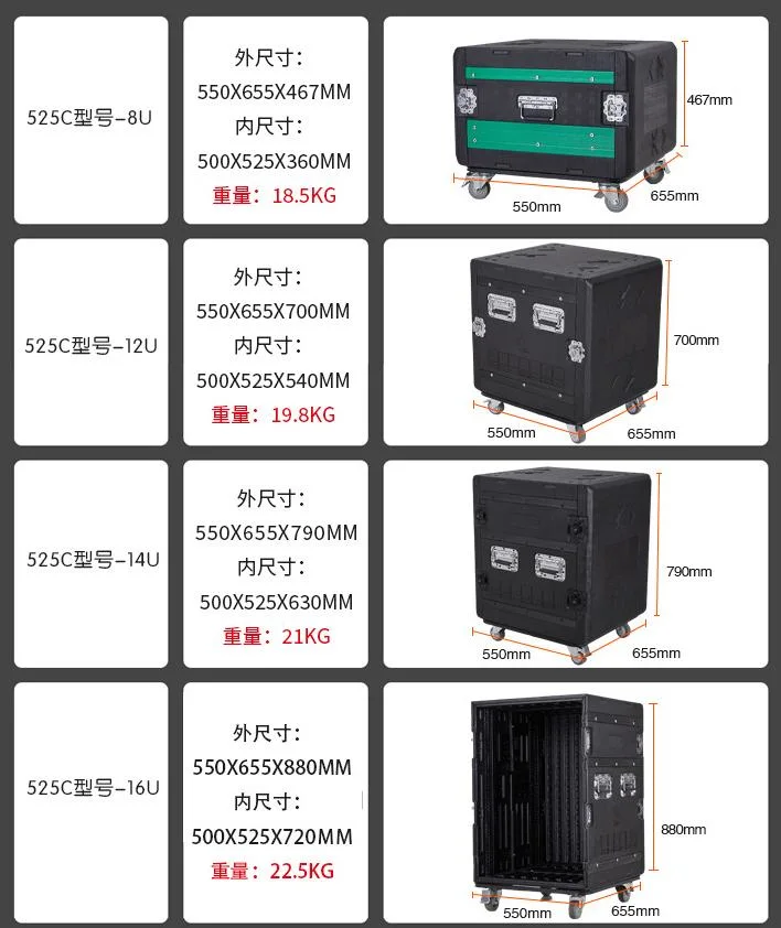 El 16 de espacio (16U) ATA AMP Rack de montaje en el caso de choque en carretera para el equipo de sonido