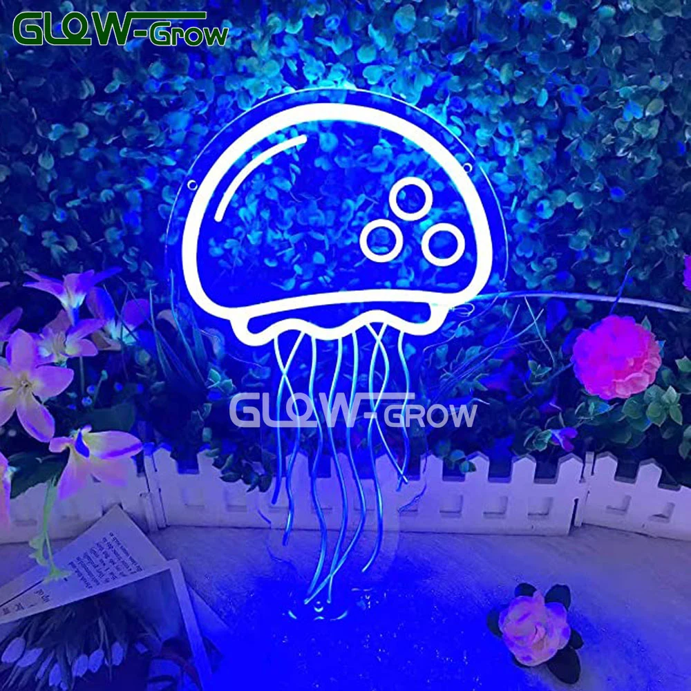 5V USB 33*21cm Blue Jellyfish Neon Sign Silicone LED Neon Flex Light with Acrylic Board for Home Decoration