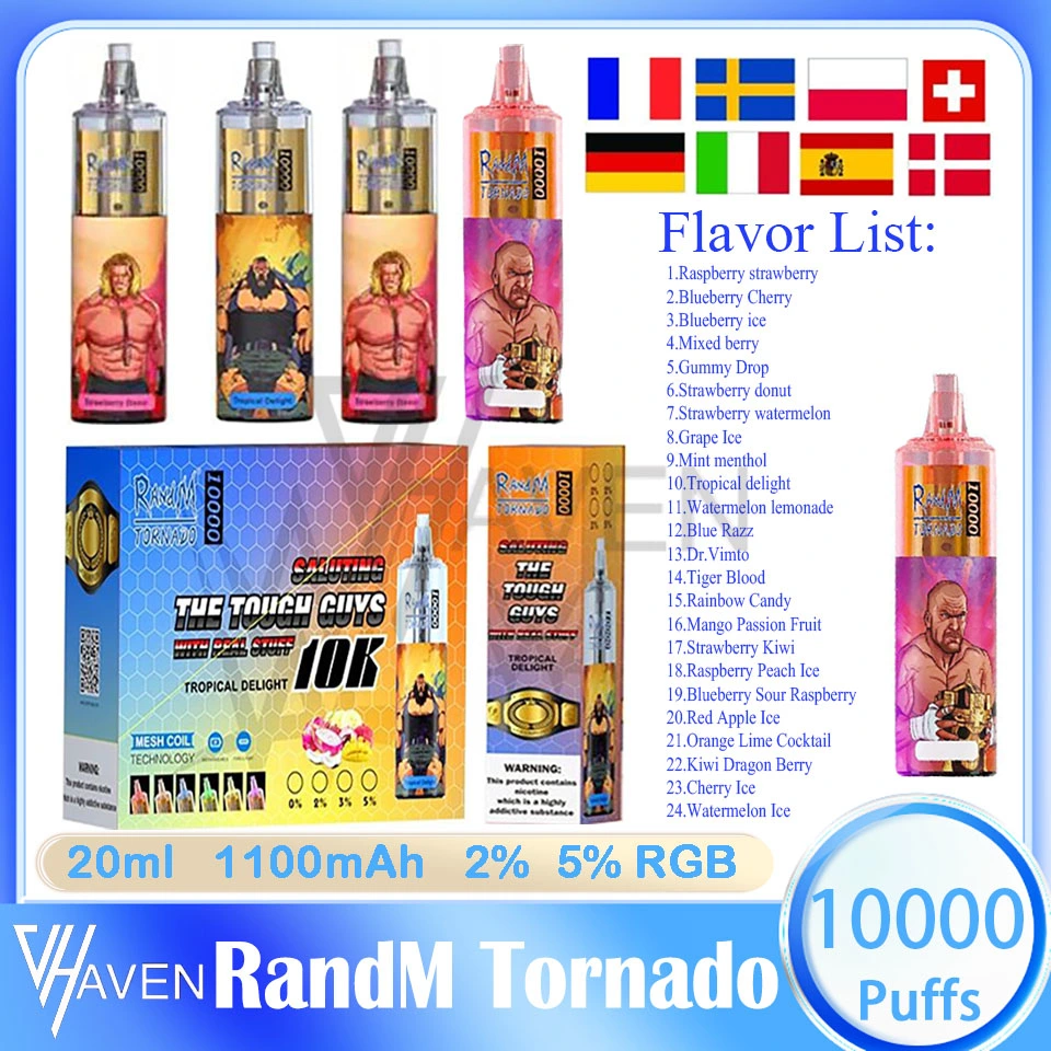 Randm China Factory Wholesale Vapololo Tornado 10000 puffs 10K Puff Nouveau Vape jetable rechargeable 20 ml jus OEM avec batterie Voyant d'alimentation