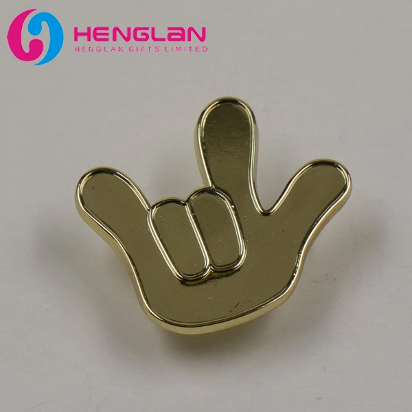 Shiny Gold Plated Metal Alloy Hand Gesture Badge Pin for Fashion Breastpin