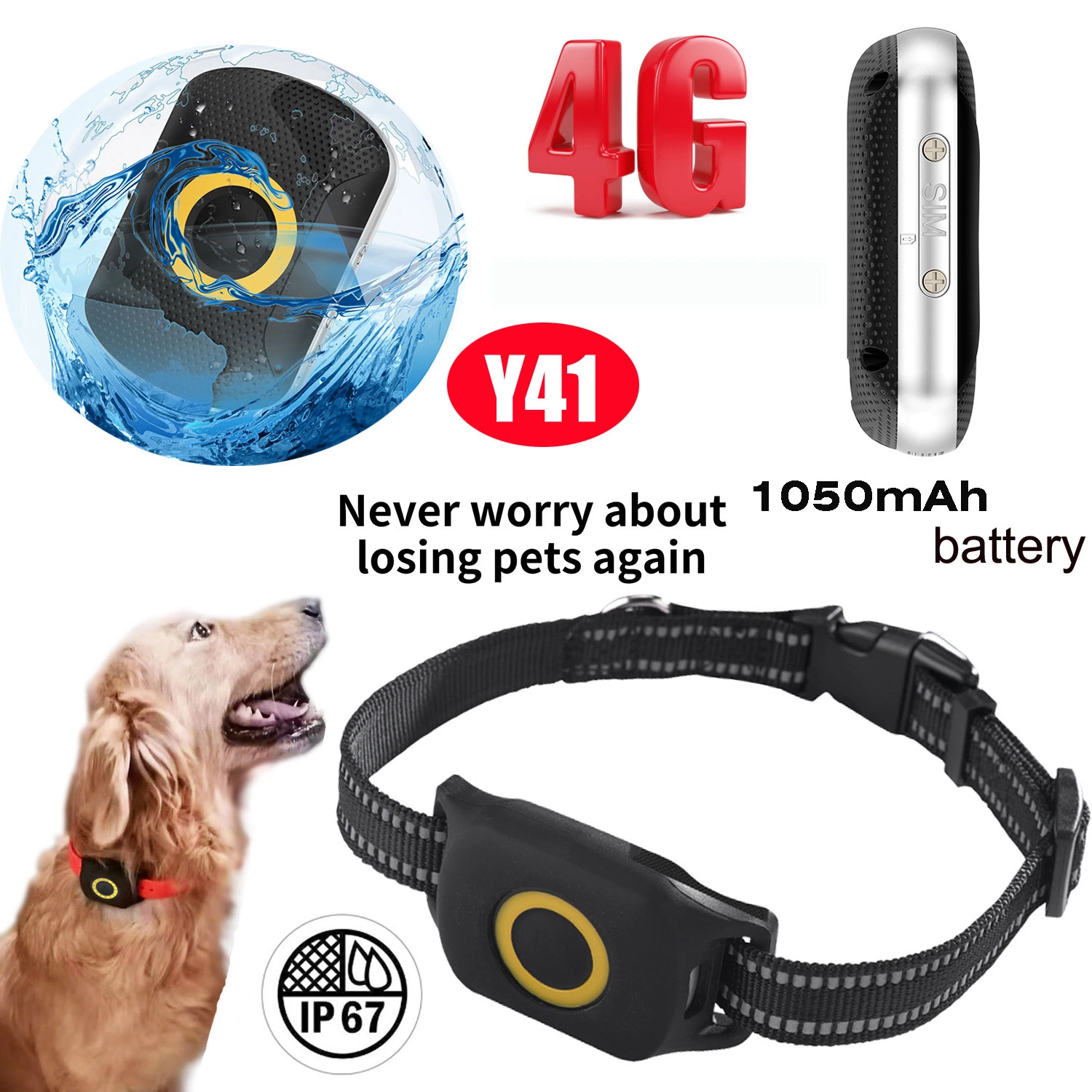 New Developed 4G IP67 Waterproof Anti Lost Mini Pet GPS Tracking Device with Geo Fence Long Working Time Y41