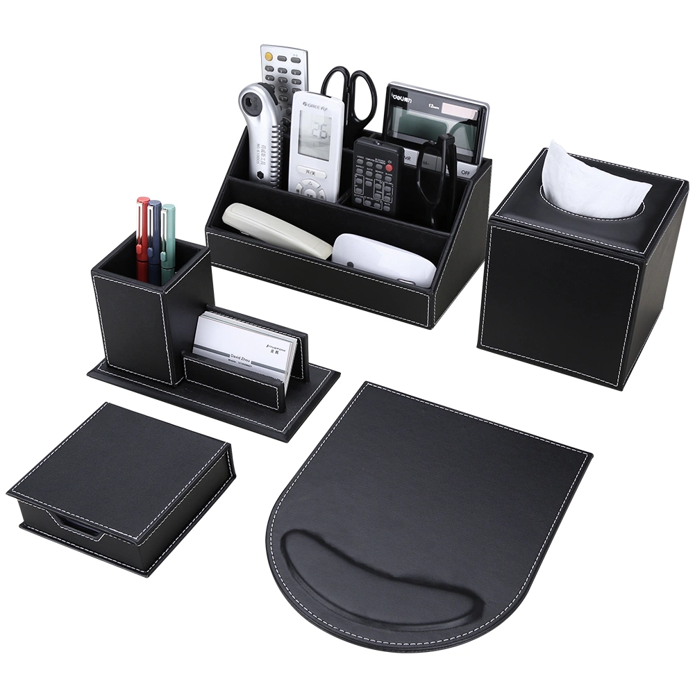 Custom Black Desk Set Leather Items Office Desktop Stationery Set