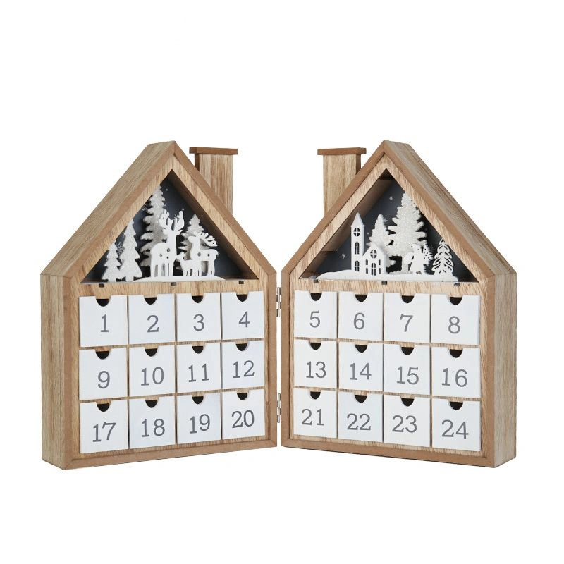 2023 Christmas Tree Red House Wooden Craft Countdown Advent Calendar