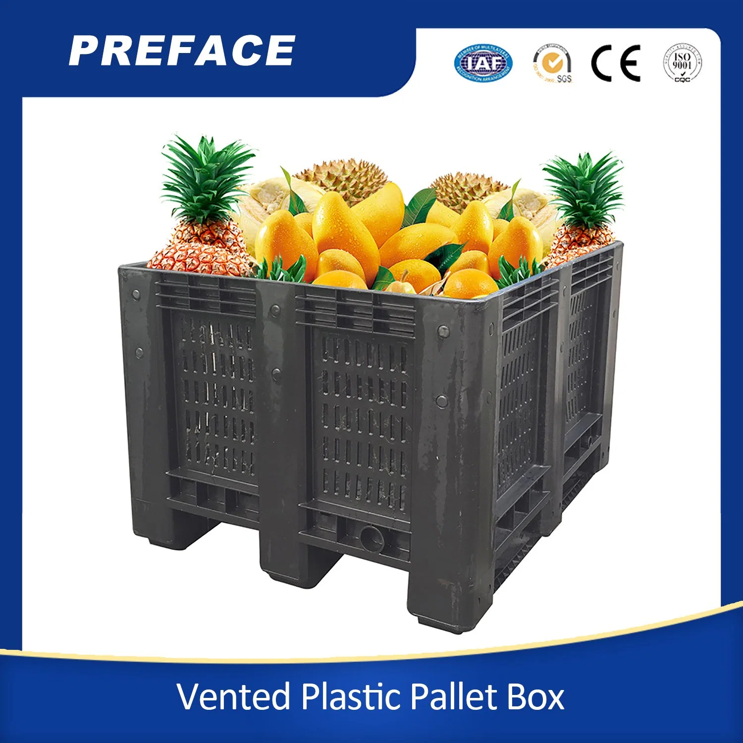 Heavy Duty Agriculture Durable Vented Food Grade Plastic Pallet Box for Sale