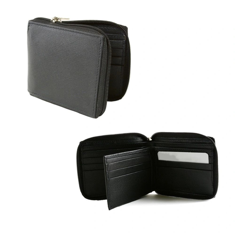 Card Holder Men Custom Zipper Leather Wallet