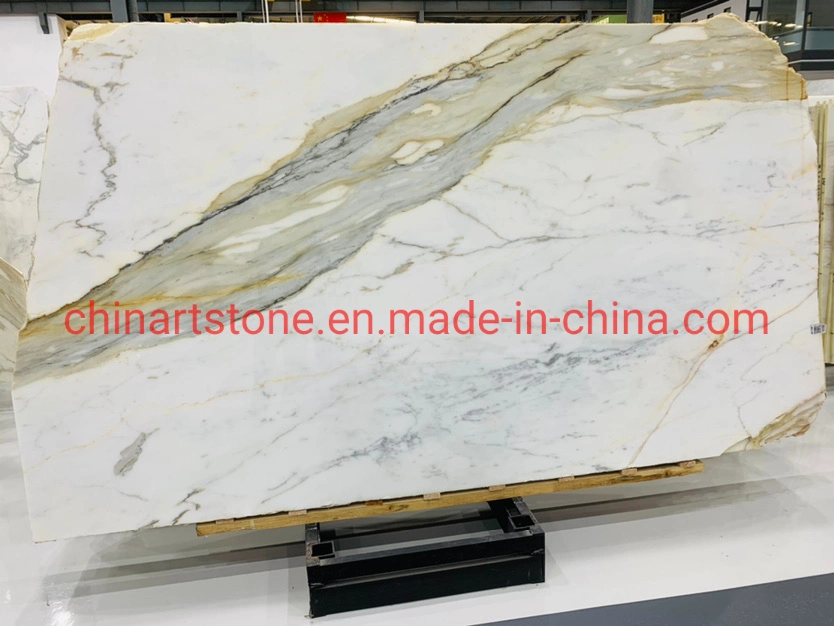 Nature Italy Calacarra Golden White Marble Slab for Countertops and Tiles