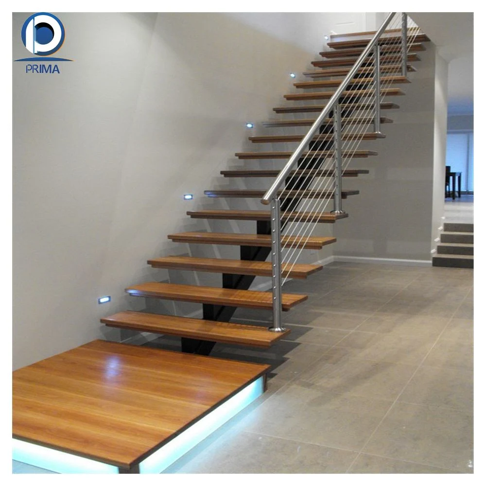 Prima Hot Sell Wooden Floating Staircase with Landing China Products Invisible Steel Stringer Hidden Cantilever Stairs Tempered Glass Panel Floating Stair