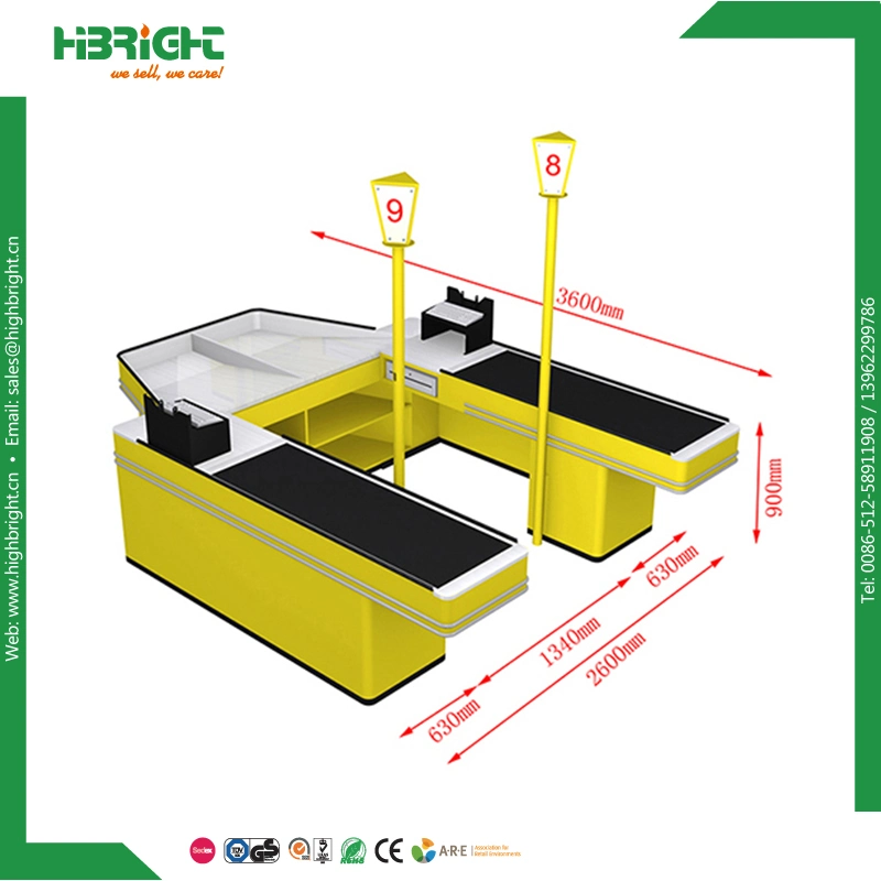 Double Conveyor Belt Check out Stand Supermarket Cashier Counter Desk