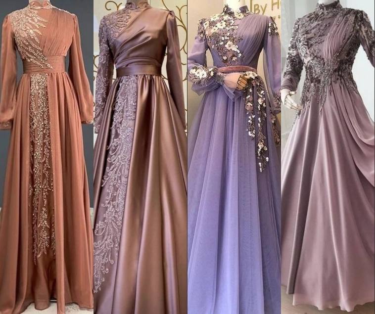 Long Sleeves Muslim Formal Gowns Purple Mother of The Bride Dresses M225