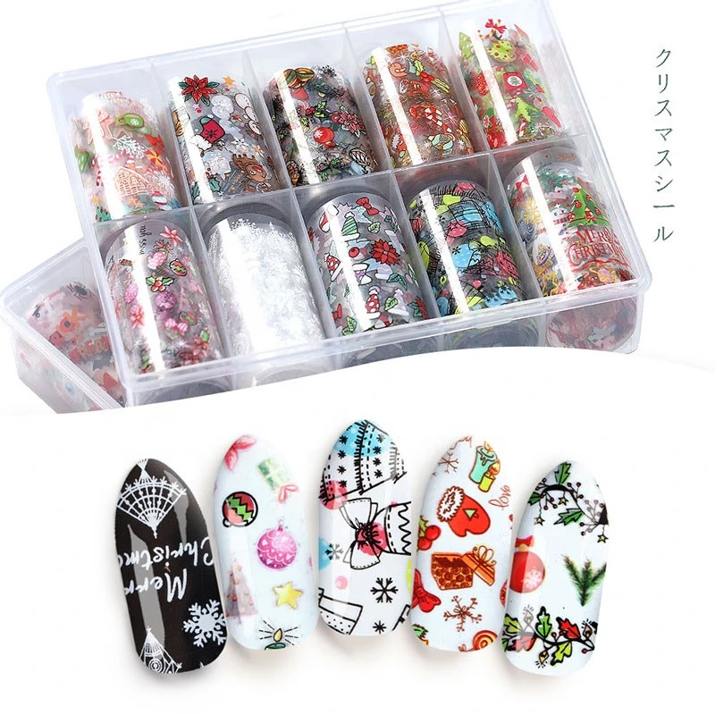 8 Stile 10pcs / Box Weihnachten &amp; Halloween Nail Art Folie Abziehbild Zubehör für Nageldekoration