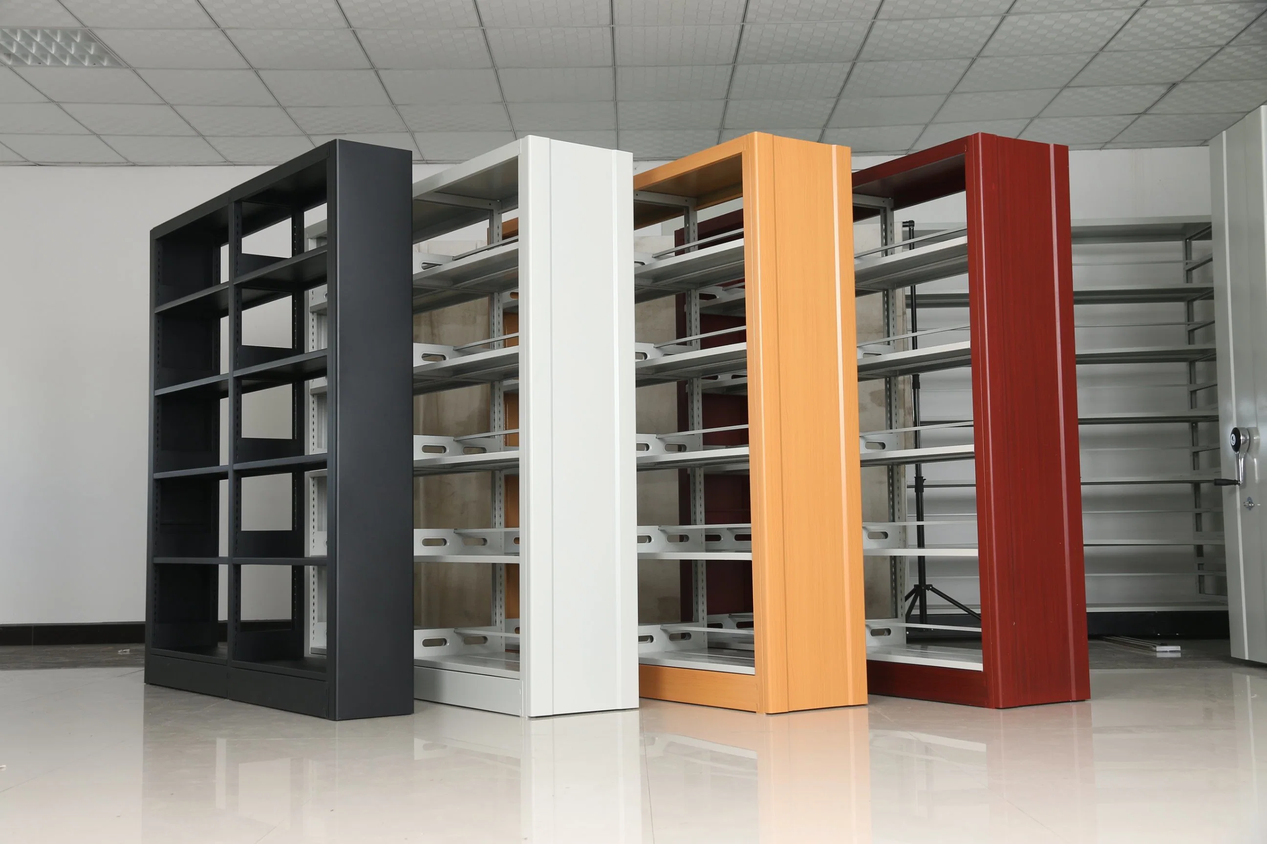 Mobiliário de biblioteca de estante de metal com 5 prateleira ajustável usado para a escola sala de leitura
