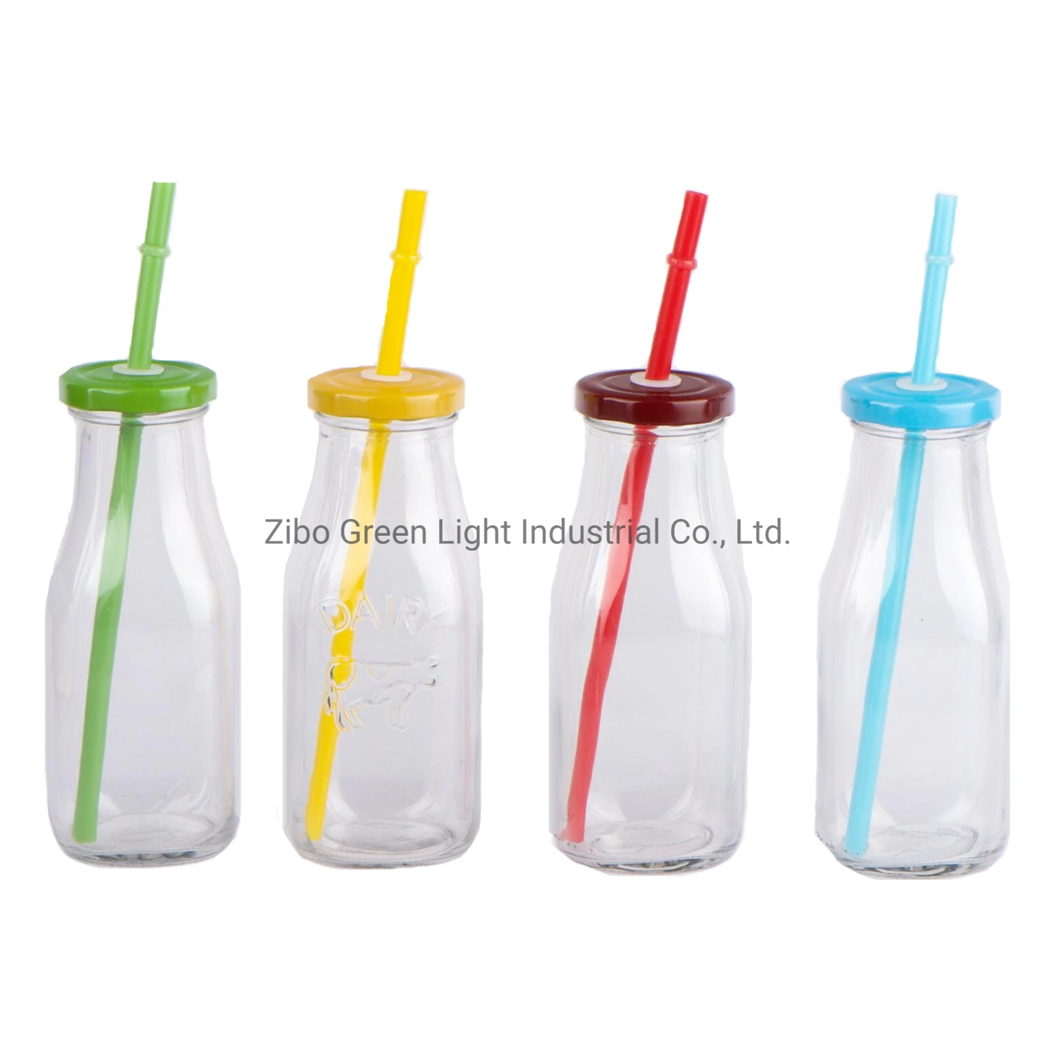 3PCS 300ml Glass Bottle with Metal Rack and Plastic Straw for Juice Soft Drink