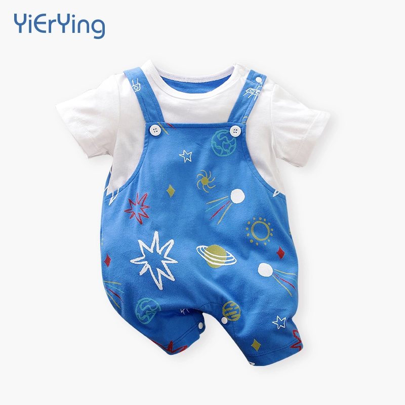 Short Sleeve 100%Cotton Cute Blue Star for Summer Baby Romper Infant Pajamas