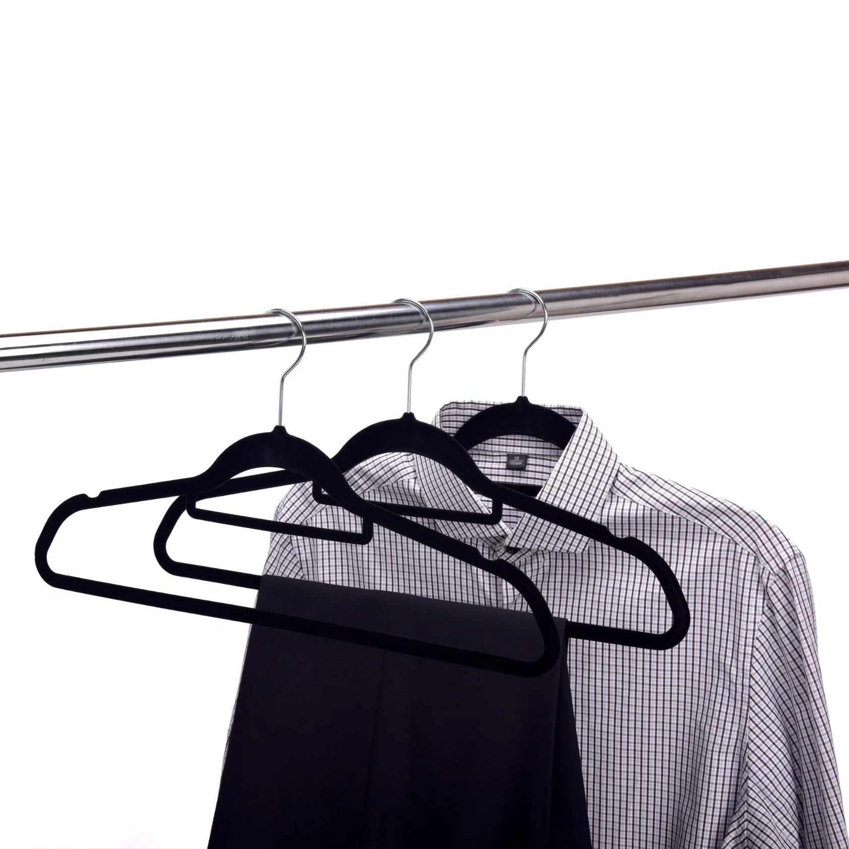 Black Velvet Clothes Hanger Flocked Plastic Hanger with Mini Hook