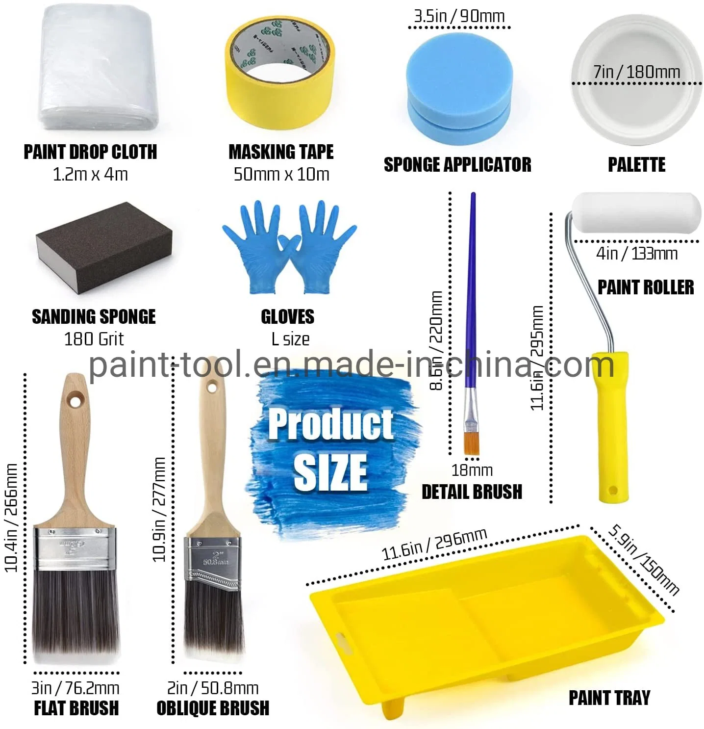 Conjunto de pintura para móveis 16PCS inclui escovas, aplicador de esponja, rolo de espuma, tabuleiros, ferramentas de aplicação de tinta para mobiliário doméstico armário de pintura de giz