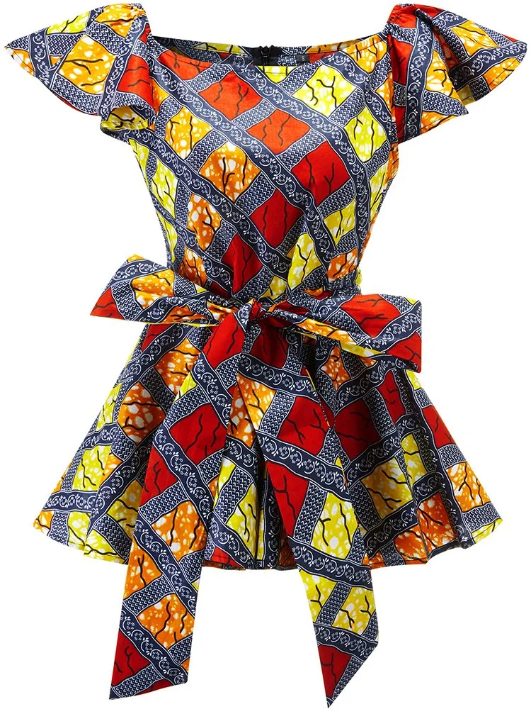 African Print Summer Women Top Tie Bow Waist Cotton Wax African Fashion Ankara Blouse