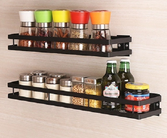 Hygiene Kitchen Wall Shelf Storage Organizer Shelf Spice Rack Punch Free Storage Rack Silver Guardrail Esgesg17394