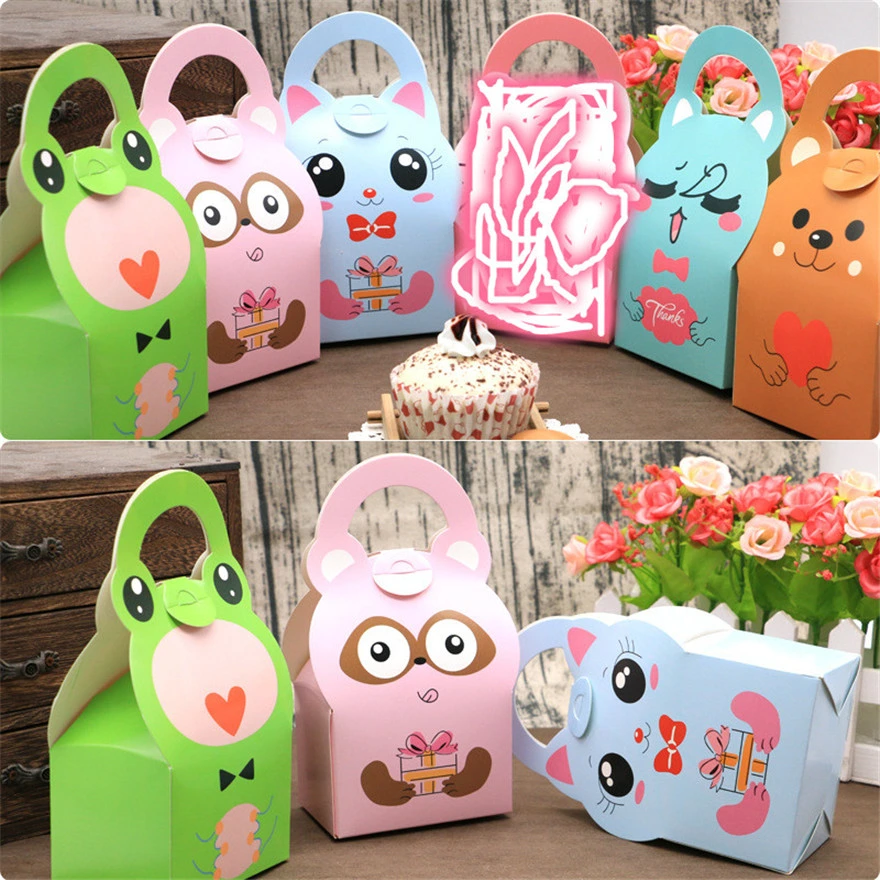 Baby Shower cajas y bolsas de caramelos de diseño de animales Chico Chica caja para regalo de cumpleaños de niños de Papel Caja de caramelos de tratar de verificación