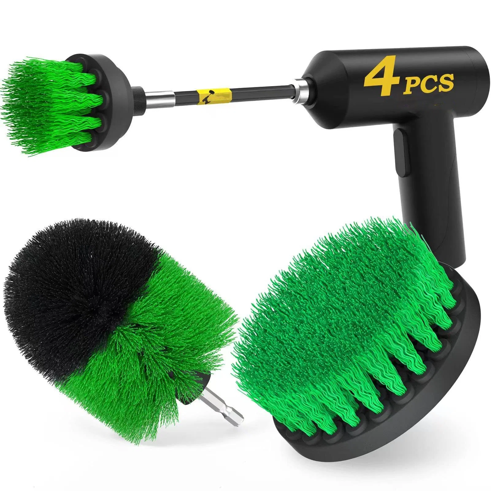 4pack Drill Brush Power Scrubber Cleaning Brush Extended Long Attachment Set All Purpose Drill Scrub Brushes Kit for Grout Floor