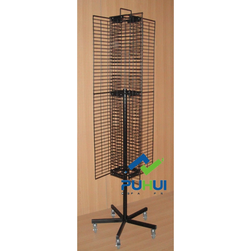 Height Adjustable Grid Wall Panel Floor Revolving Wire Mesh Display Stand (PHY265)