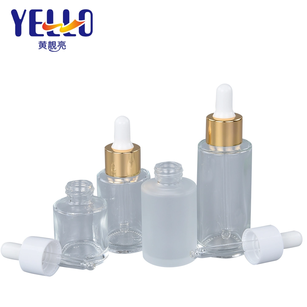 Customized Color Frosted Clear White Black Flat Shoulder Clear Matte Oil Dropper Glass Serum Bottle